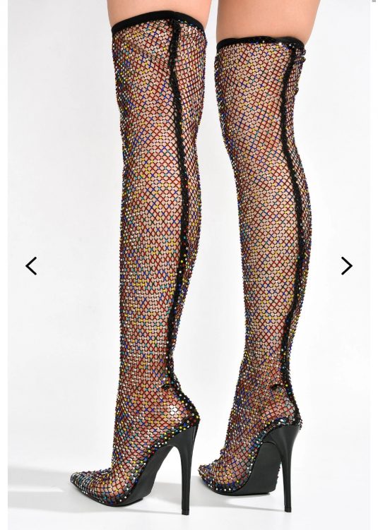 TULLU MULTICOLOR THIGH HIGH FISHNET BOOTS