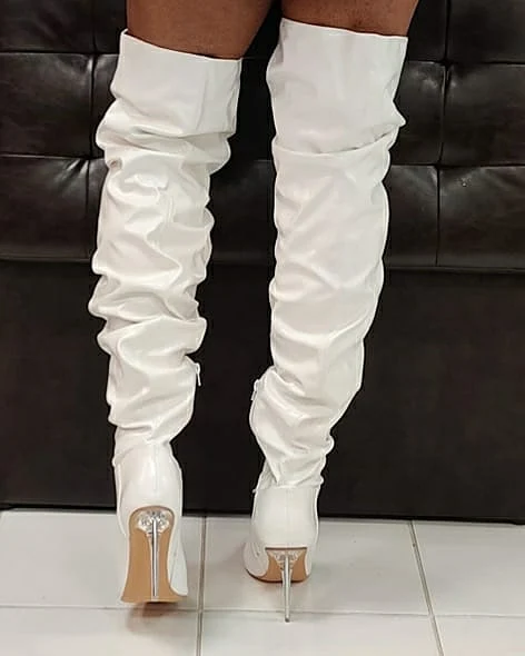 PARTY MODE CLEAR HEELS THIGH HIGH BOOTS