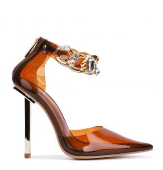 FOXY BROWN POINTED CLEAR HEELS
