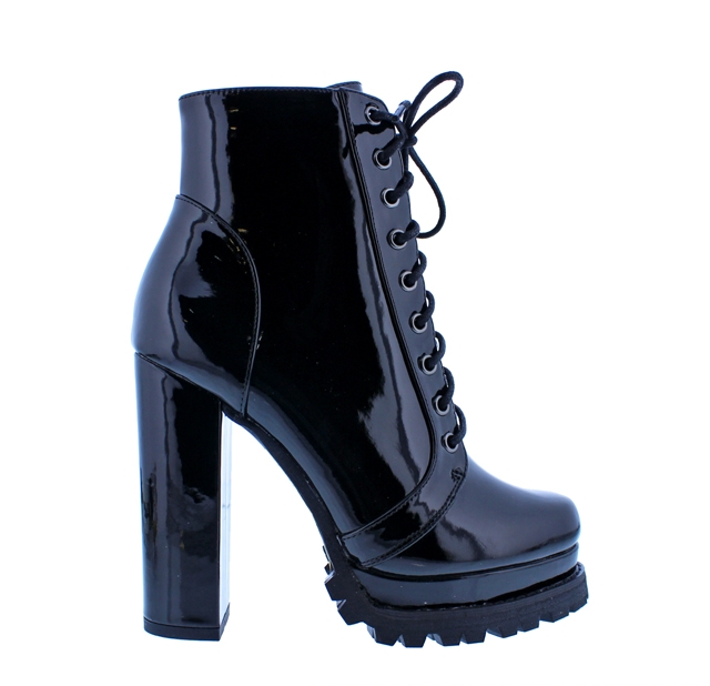PATENT LEATHER LACE PLATFORM BOOTIES