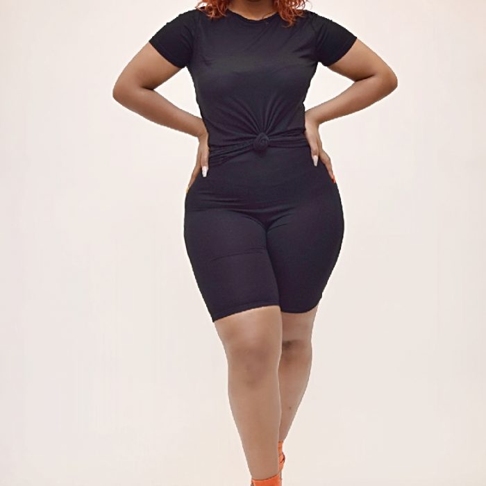 black biker short set