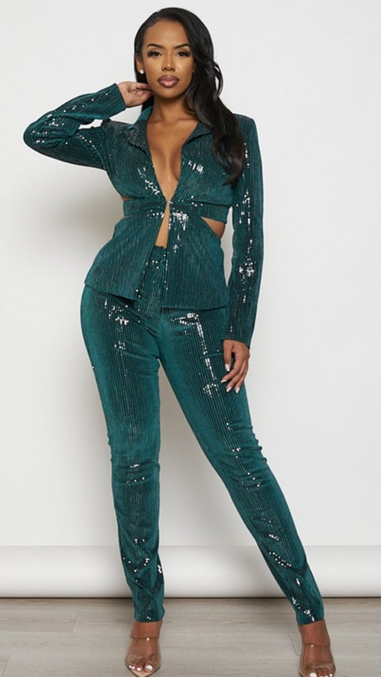 SHE SO CLASSY SEQUIN TWO-PIECE SET