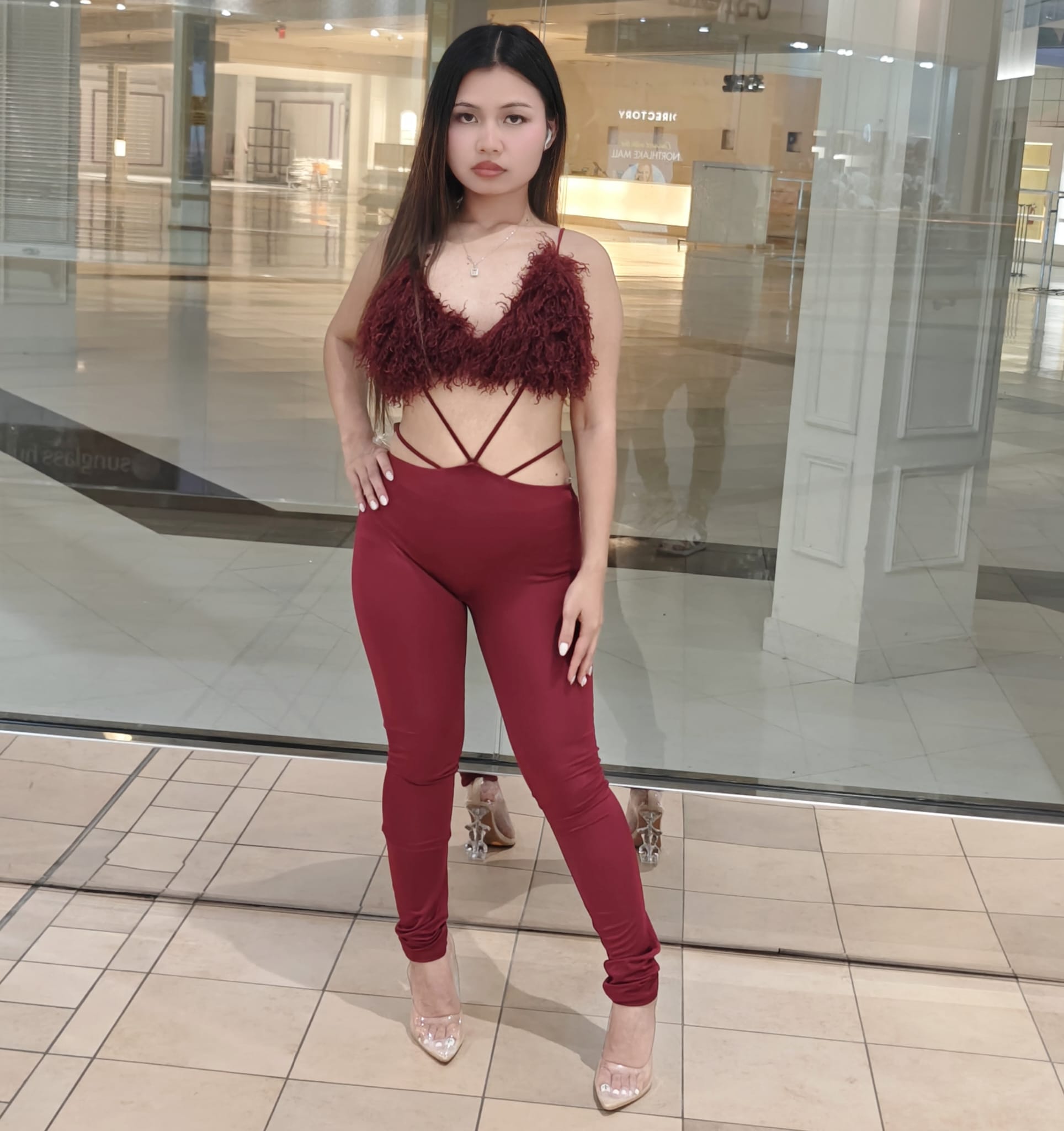 GLAMOUR FUR OPEN CLEAVAGE JUMPSUIT